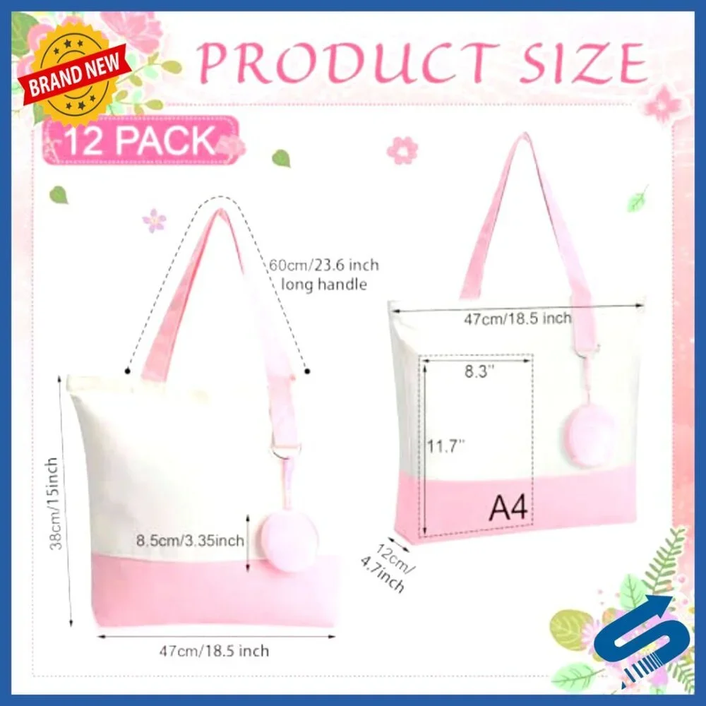 Canvas Tote Bags Bulk Set with Zipper and Coin Purses Reusable Shopping Bags